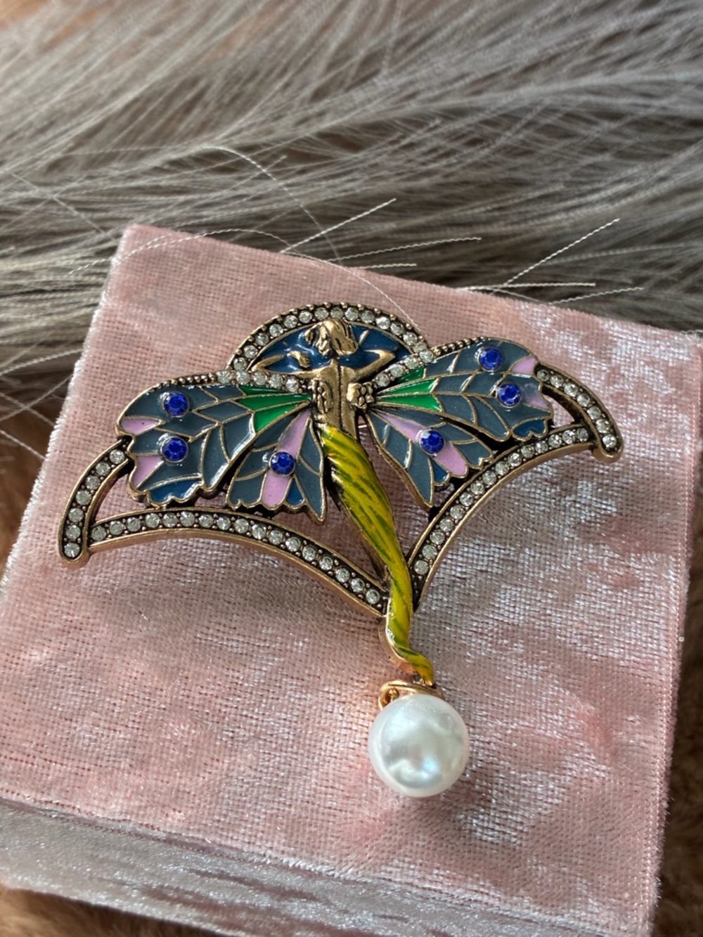 Enamel Dragonfly Pearl Drop Brooch - Multicolor